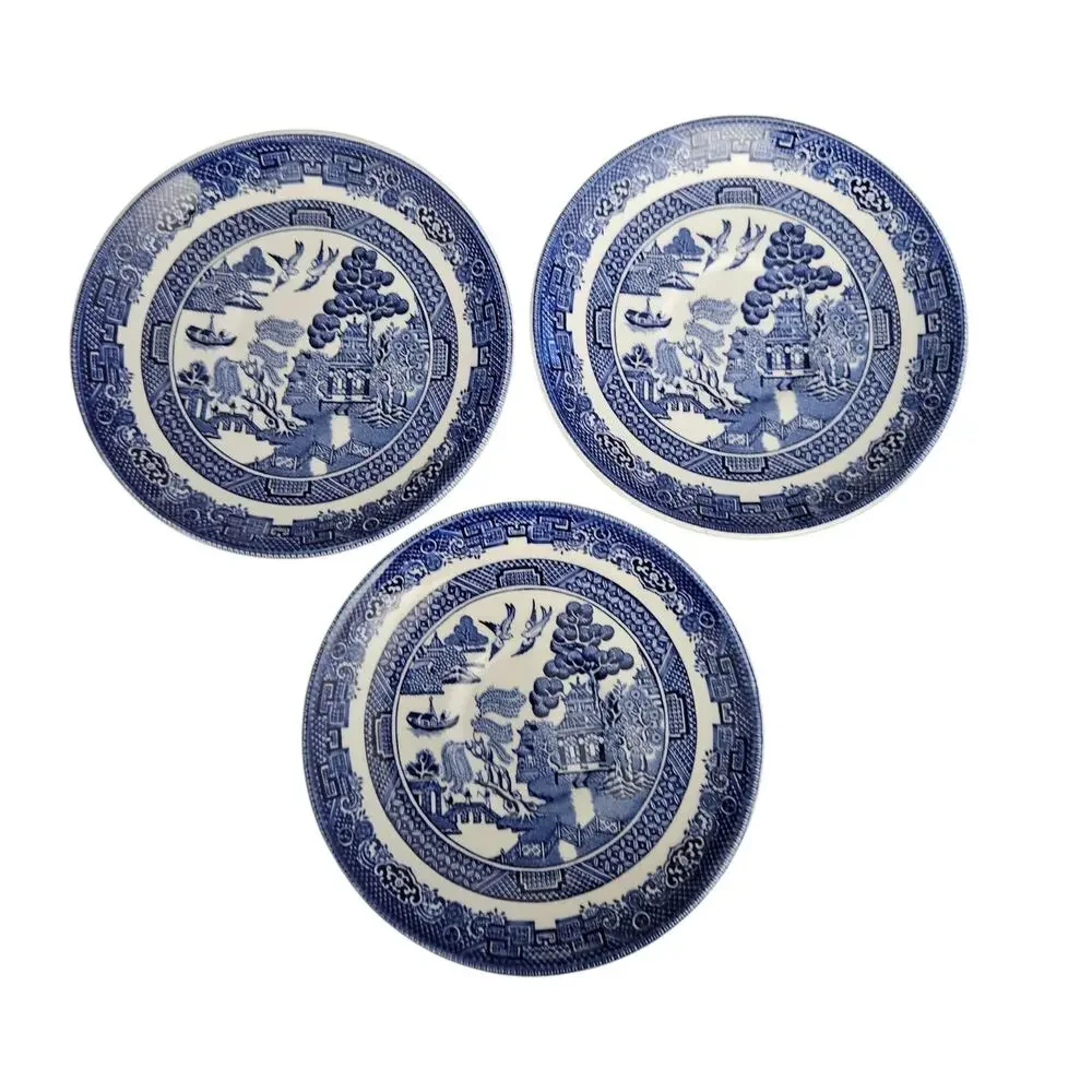 Johnson Bros Blue Willow Saucer Set of 3 Made in England Blue & White China